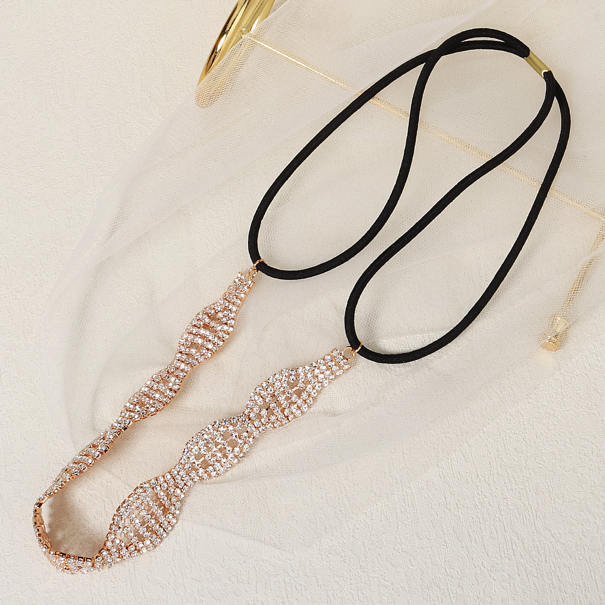 New cross-border bride headband, fashionable and simple, handcrafted chain rhindiamond headwear, photography photo, wavy elastic headband Specification drawing