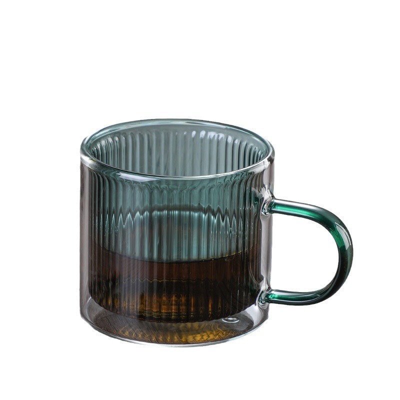 Colorful women's high borosilicate glass double-layered cup, home with handle, simple living room with handle, heat-resistant coffee cup Item Picture