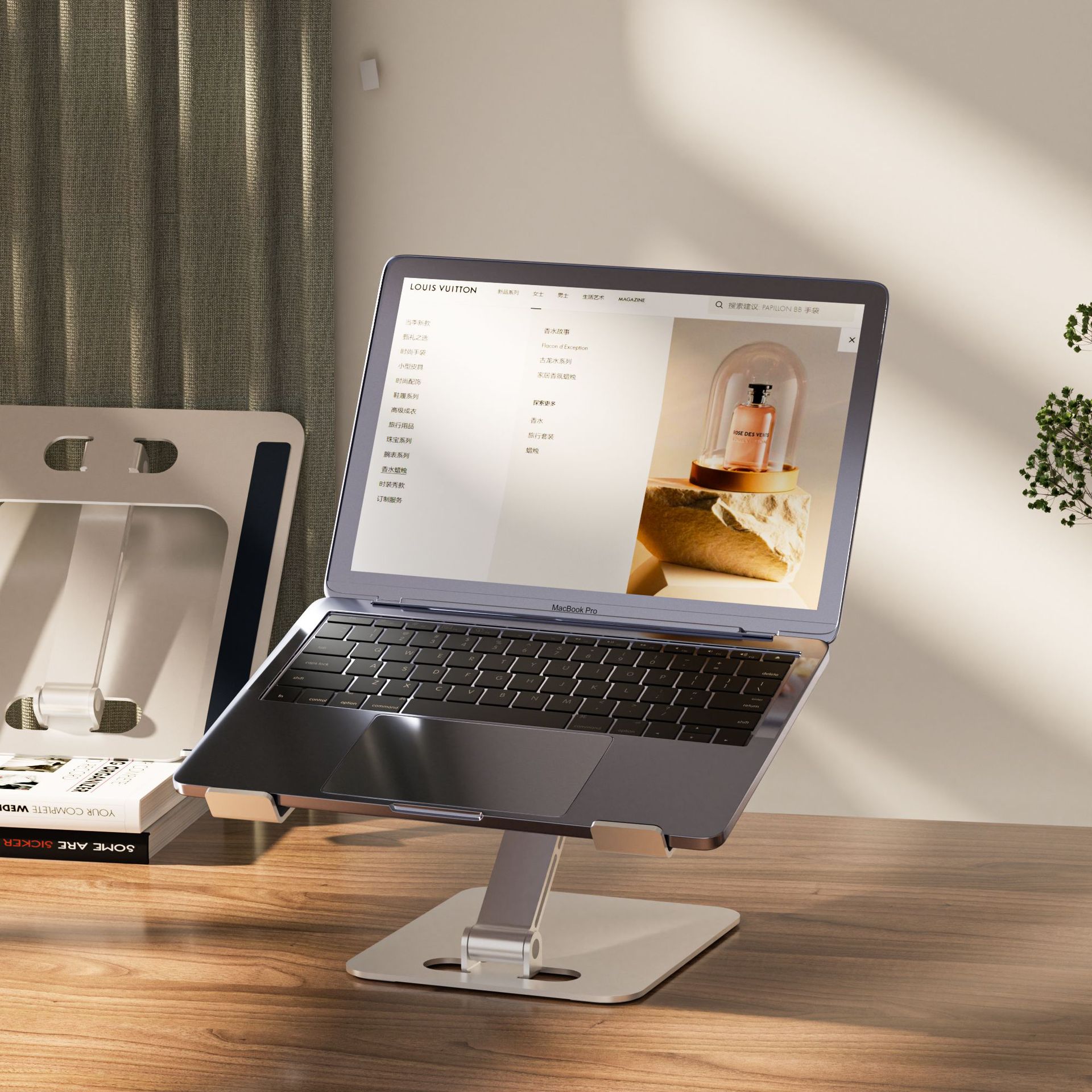 Multi-functional portable aluminum alloy laptop stand, anti-cervical vertebrae adjustable height gaming laptop height-increasing heat dissipation stand Application Scenario