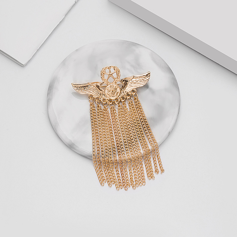 European and American brand creative British five-pointed star badge, angel wing chain tassel brooch and pin, 100 matching accessories Specification drawing
