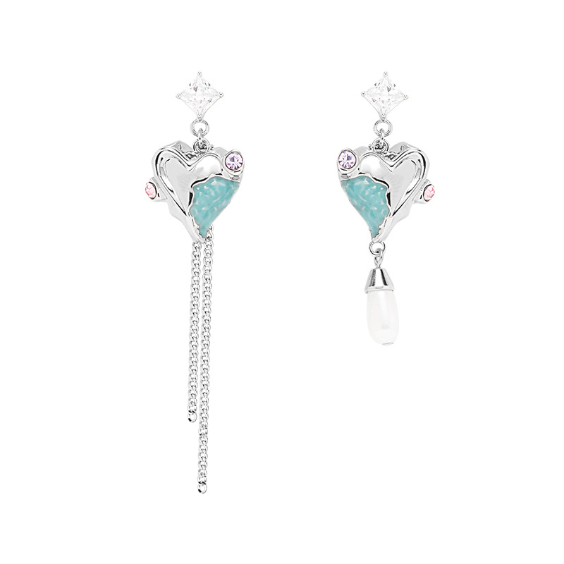 925 Silver Needle Romantic blue heart-shaped Stud Earrings, fashionable and fresh new earrings, niche high-end exquisite earrings for women Item Picture