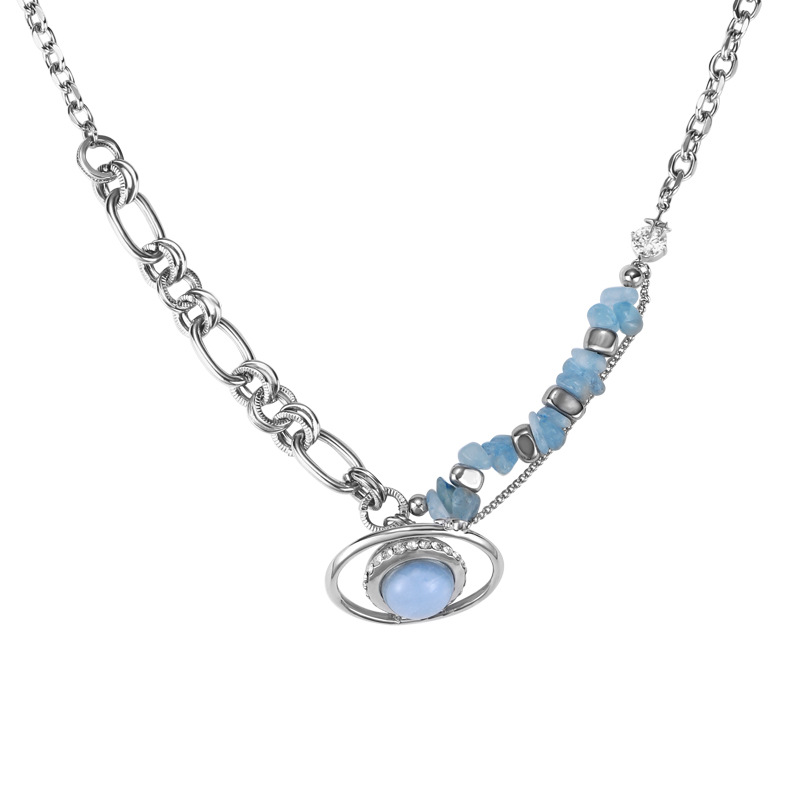The "Planet Encircled Necklace" is made of natural stones for women, featuring a fashionable and high-end design. It is an original and simple, versatile, and niche collarbone chain Item Picture