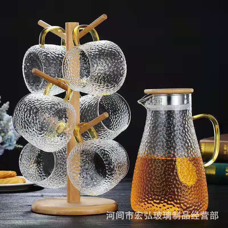 Household cold water kettle and cup set, large glass capacity cold water kettle, office and living room water cup set, boiling teapot full figure
