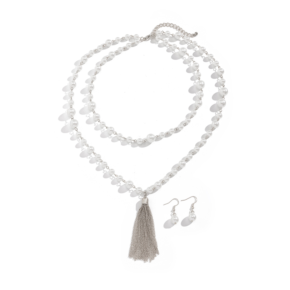 European and American cross-border goods cold style pearl beaded sweater chain set, personalized tassels Necklace multiple layers Item Picture