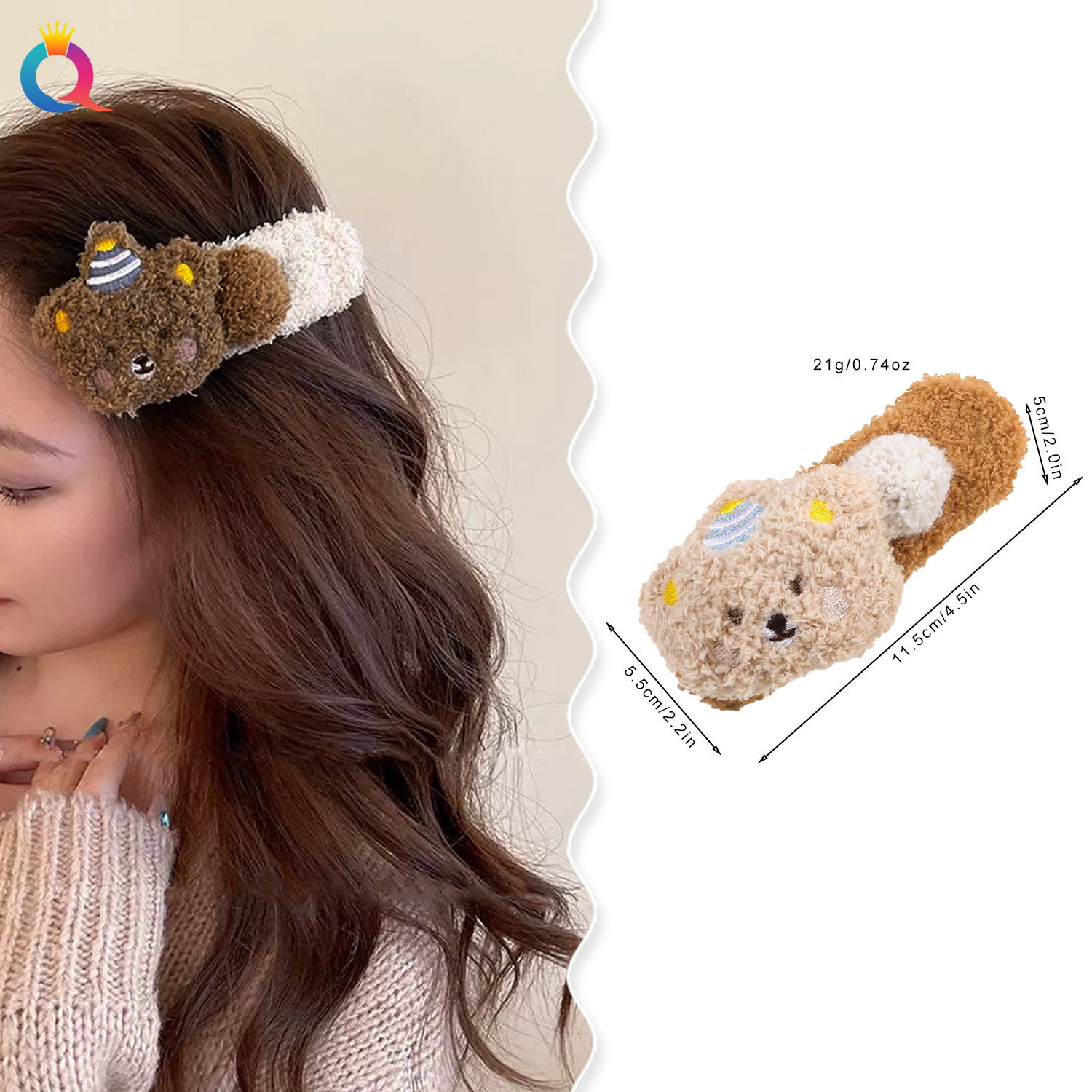Qiyue Cross-border plush bear hair clips, cute semi-tied hair curls, side clips, bangs clips, high-end hair accessories batch full figure