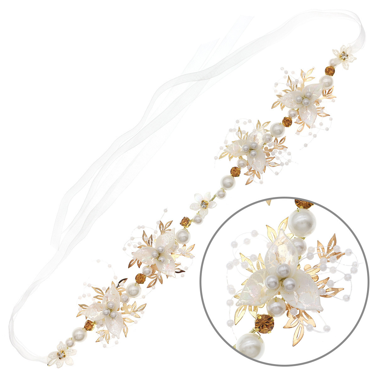 New Chinese-style Xiuhe ancient-style hair accessories, pure handcrafted children's headband, forest-themed acrylic flower pearl braided hair band Item Picture