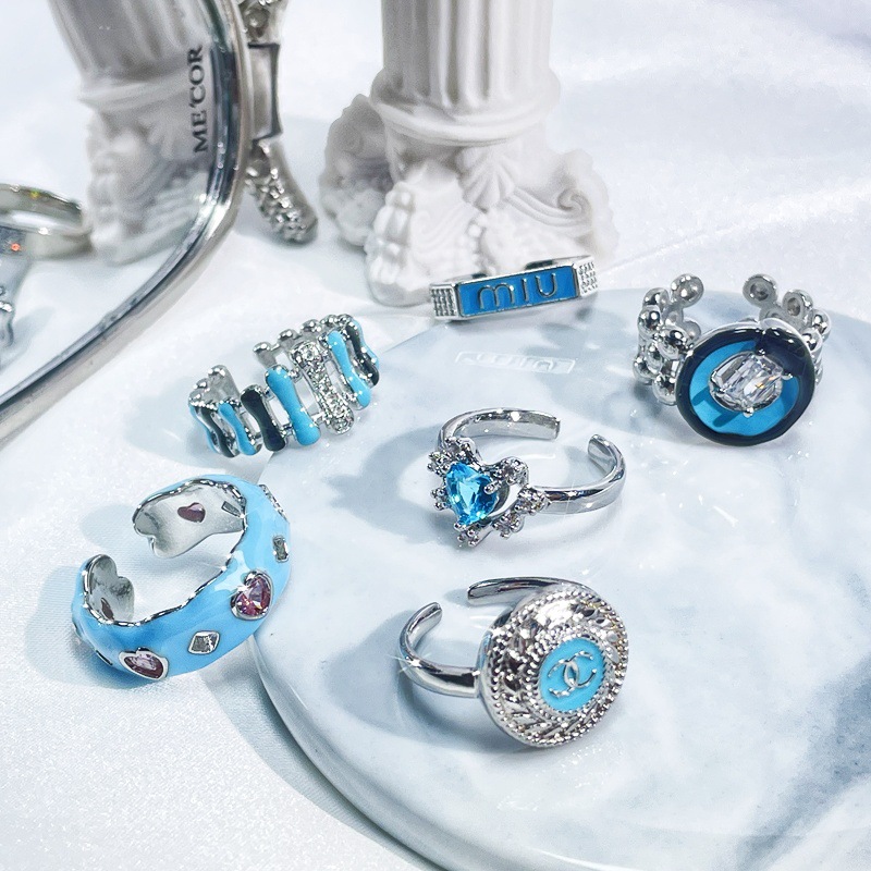 Korean-style blue drip glaze open ring for women, exquisite, versatile, trendy and fashionable index finger ring, simple and elegant, autumn and winter accessory details Picture
