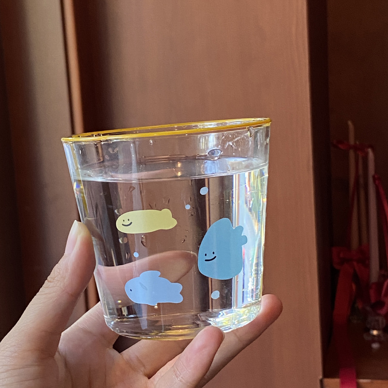 ins cartoon abstract little fish glass cup, cute blue, blue little fish heat-resistant, juice milk cup, couple water Application Scenario