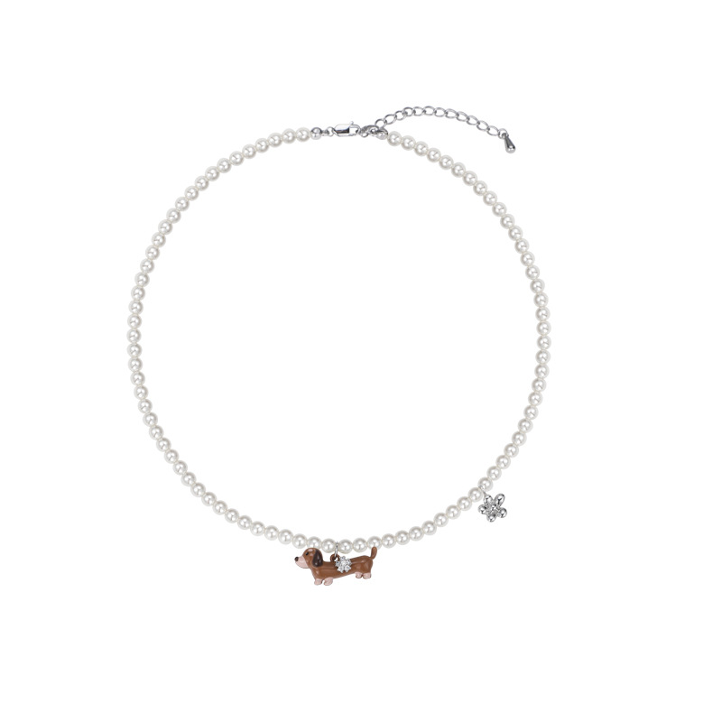 Sausage puppy pendant pearl necklace for women, light luxury, sweet and cool, niche design, high-end collarbone chain, seaside accessory Item Picture