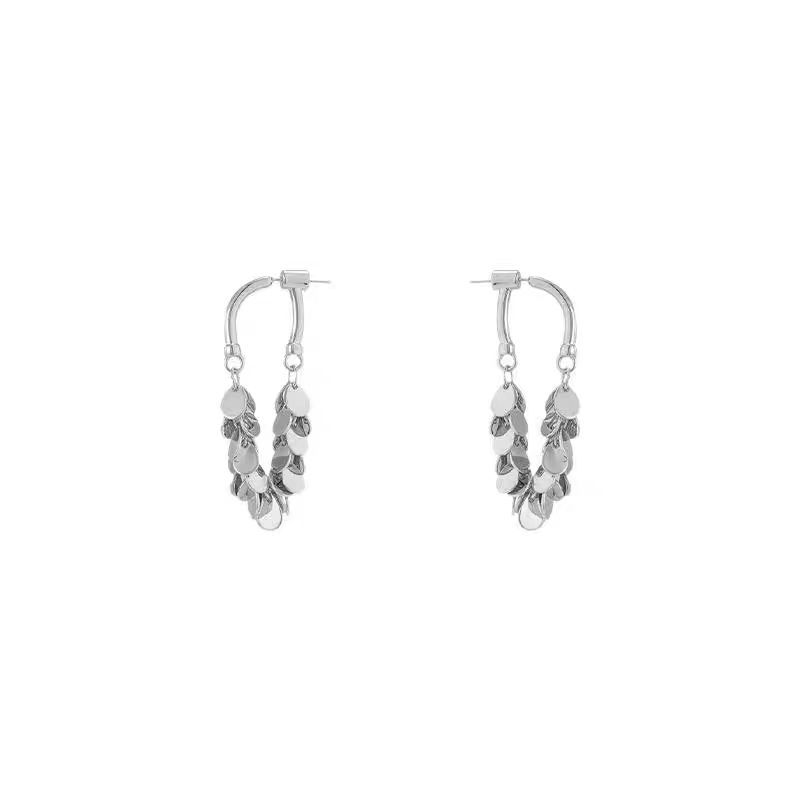 The starry River flows ~ Silver tassel stud earrings with a niche design sense for women, exaggerated and individualistic earrings, the new trend of 2025 Item Picture
