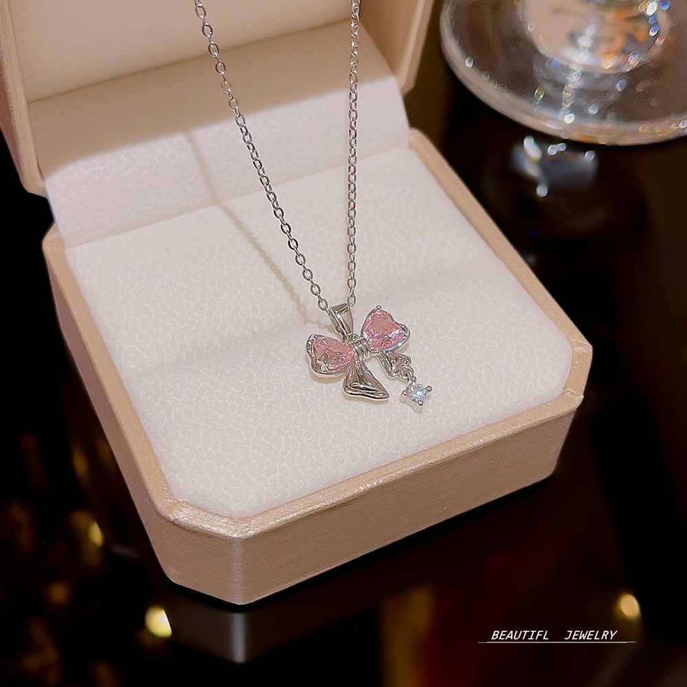 Super Flash Zircon necklace, light luxury and niche design sense collarbone chain, 2025 new style bestseller bow choker neck chain details Picture