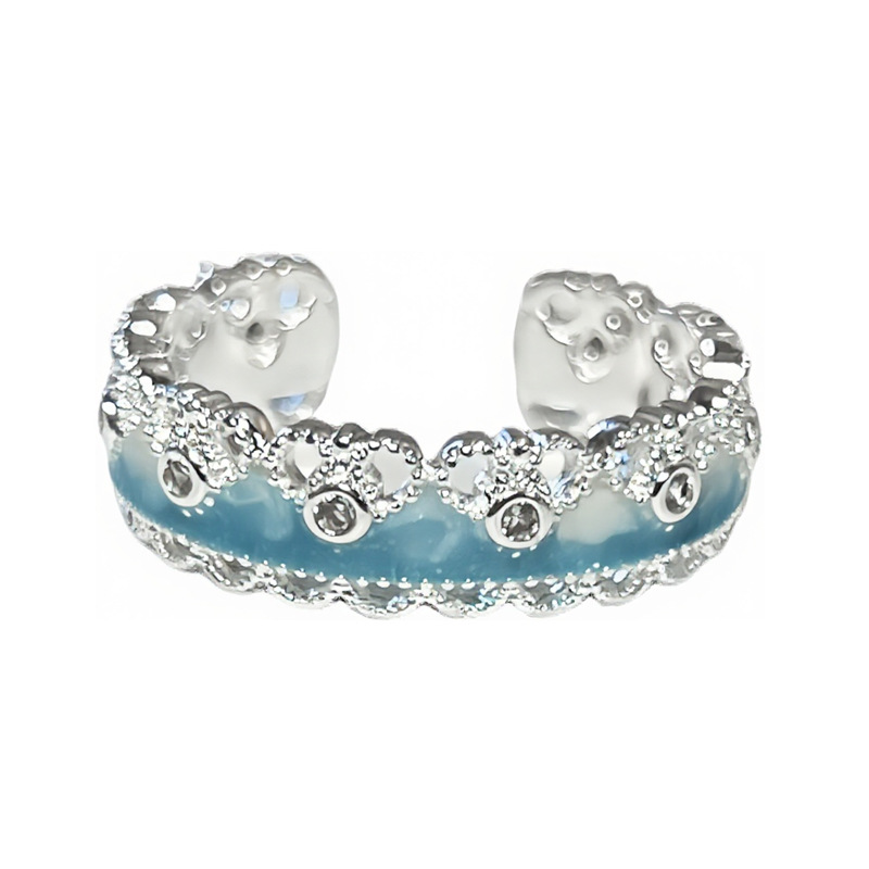 The 2025 bestseller blue enamel dynamic butterfly ring, a gentle and versatile silver-white ring with a cold feminine style Item Picture
