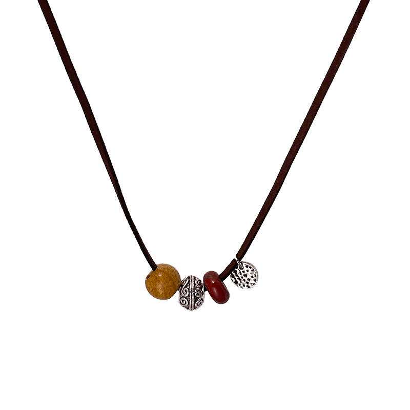 New Chinese-style national trend woven rope beaded necklace, women's niche design sense collarbone chain, versatile neck chain for spring and summer Item Picture