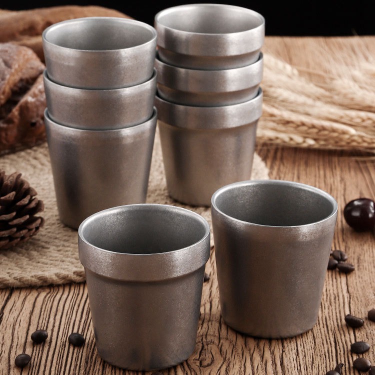 Retro aged 304 stainless steel water cups, double-layer anti-scald snow grey commercial beer mugs, beverage cups and dining cups Specification drawing