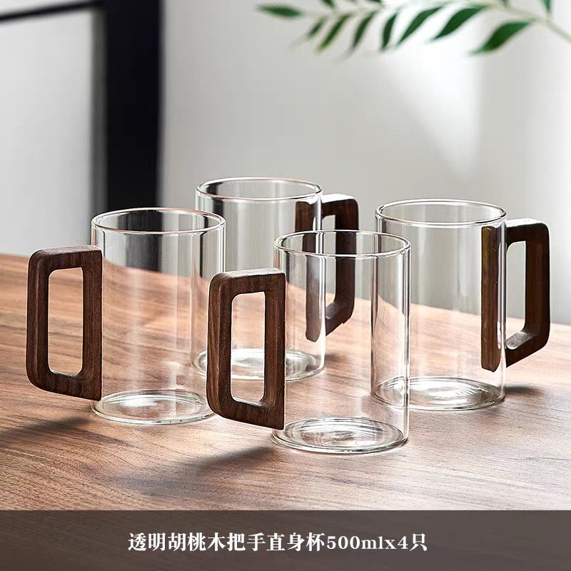 Wholesale household pineapple cups, high-appearance-level glass cups with handles and hammer patterns, thickened high borosilicate juice cups, transparent flower tea cups details Picture