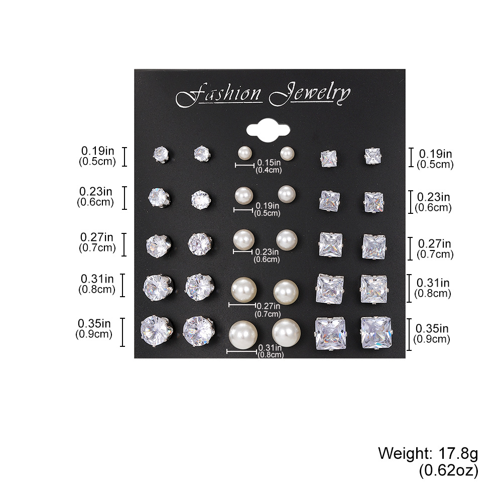 A 12-pair set of retro geometric six-pronged heart-shaped crystal zircon stud earrings that are popular in European and American foreign trade details Picture