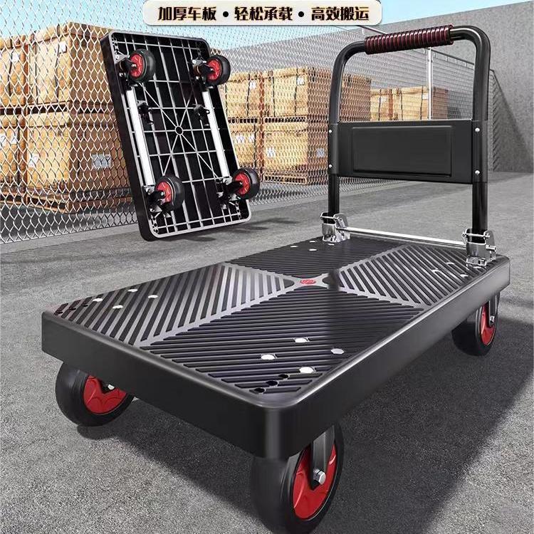 (In stock) Small carts, mobile stall trolleys, four-wheel silent flatbed carts, household small pulleys, push trailers details Picture