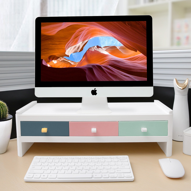 Desktop computer height-increasing stand, display base seat, office storage box, screen pull-out notebook storage box full figure