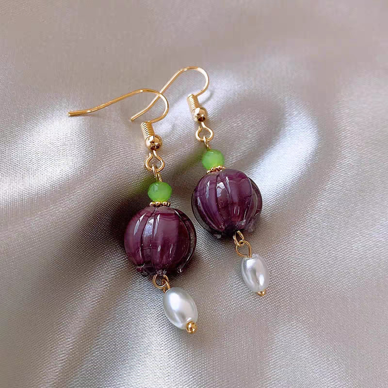 New Chinese-style lily of the valley flower pearl tassel ear hook unique and elegant earrings, light luxury and niche design high-end earrings for women Specification drawing