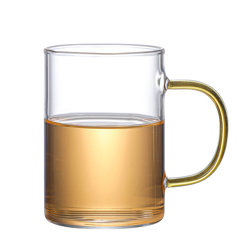 Wholesale home six-color water cup holder sets, transparent high borosilicate heat-resistant glass cups, tea cups for roasting around the stove Item Picture