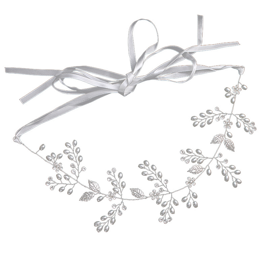 Cross-border new Leaf Bride hair tie, handcrafted rhinestone pearl bun hair accessory, European and American brand headwear and hair band Item Picture