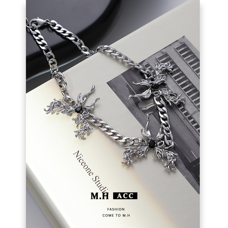 Liquid butterfly necklace, women's diamond-encrusted, simple and retro, mature and elegant sweater chain, new Chinese-style design trendy necklace wholesale details Picture