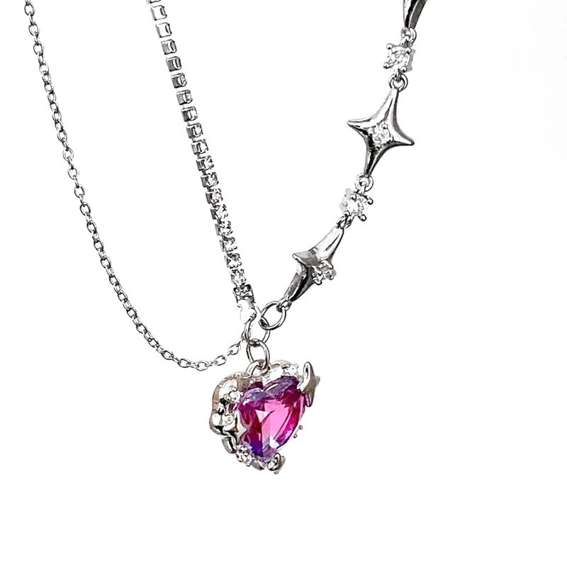 Shop owner's recommendation! Sweet and cool big pink diamond heart-shaped necklace for women, summer neck chain and collarbone chain for women, new style for women in 2023 Item Picture
