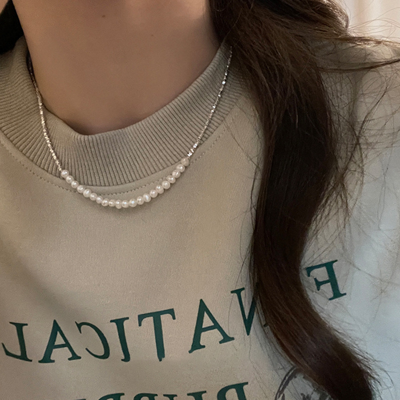 Light luxury and niche silver pearl necklace for women, 2023 new design sense sweater chain, ins style accessory full figure