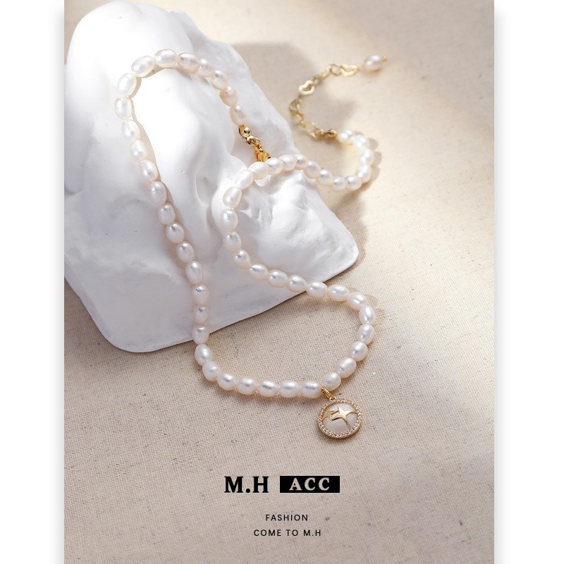 Starlight freshwater pearl necklace, women's light luxury, French high-end style, unique sweater chain, exquisite cross-border wholesale necklace trend details Picture