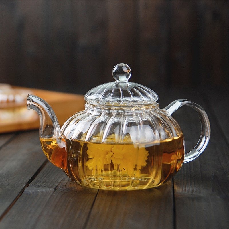 Wholesale glass teapots for household use, thickened high-temperature resistant, dual-purpose for steaming and boiling, large-capacity tea flower brewing teapots, tea sets and tea boiling utensils full figure