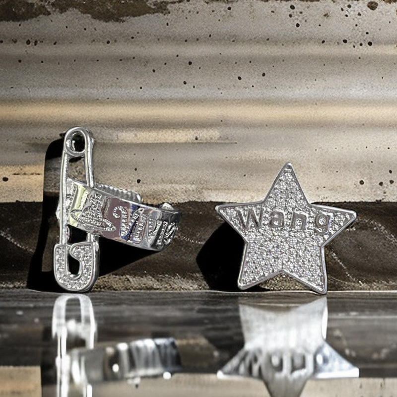 A light luxury and high-end full-diamond zircon star brooch open ring for women's ins, a unique and fashionable ring design Specification drawing
