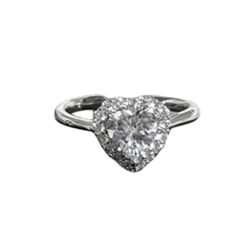 European and American full-diamond hollowed-out chain opening ring, a fashionable and niche heart-shaped geometric index finger ring for women on Instagram Item Picture