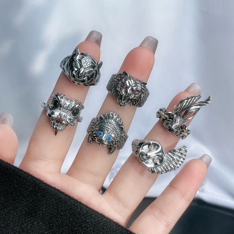 Retro and individualistic lion dance national trend open ring, female unconventional fashion, hip-hop style, niche design, high-end feel ring details Picture