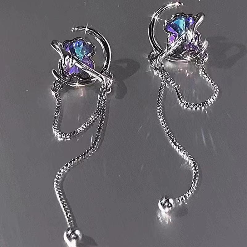 Super fairy-like, versatile and elegant tassel earrings for women, light luxury, niche fashion and high-end feel, purple zircon stud earrings, sweet and cool style earrings Specification drawing