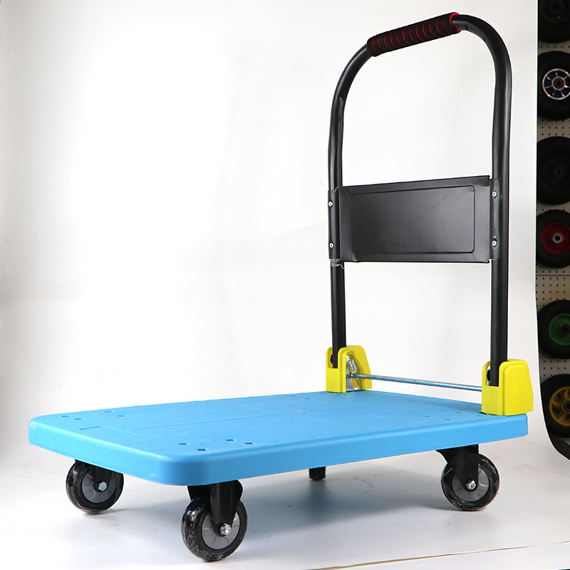 Plastic flatbed cart, folding handcart, handling cart, lightweight and silent small trolley, portable household express delivery small pull cart details Picture