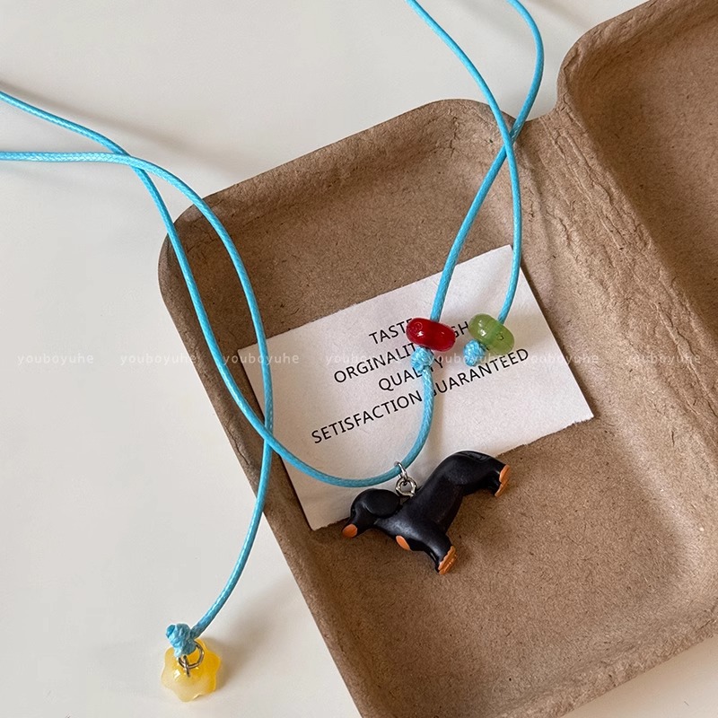 Cute pendant puppy necklace for women, new pull-out leather rope, simple, niche and versatile long collarbone chain accessory for women details Picture