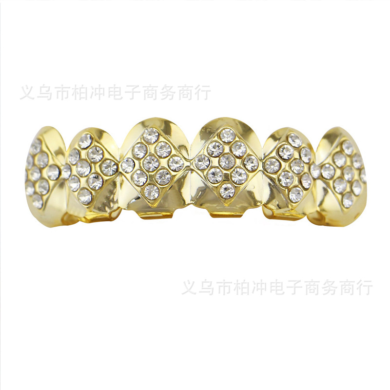 Hip-hop cross-border bestseller Grillz diamond-encrusted personalized braces, hip-hop gold braces 18K gold braces hiphop Item Picture