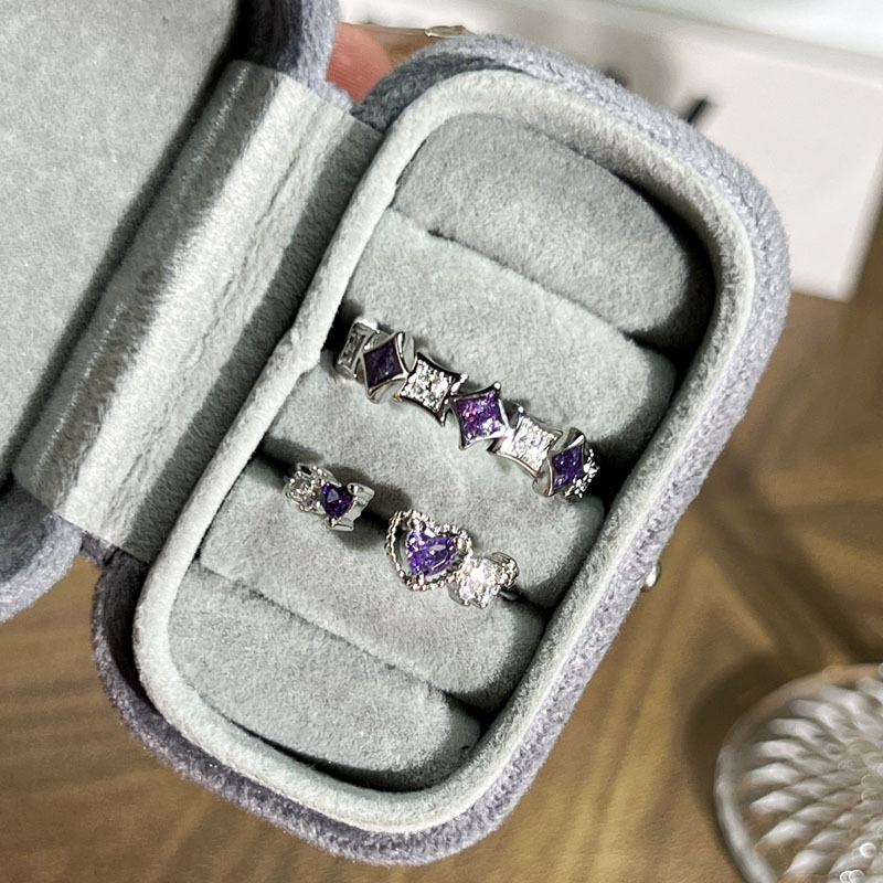 Sweet and cool charm purple rose sparkling star open ring, women's heart purple diamond simple, fashionable and niche design index finger ring Specification drawing