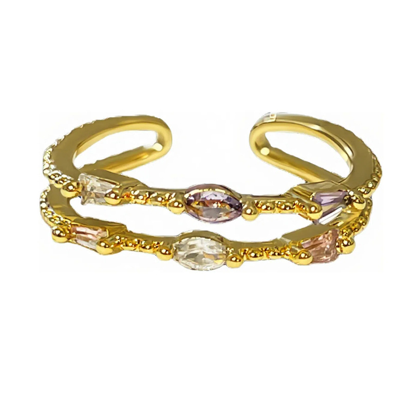 New light luxury student sweet slightly inlaid colored diamond open ring for women, double-layer exquisite, fashionable, niche and cold style ring Item Picture