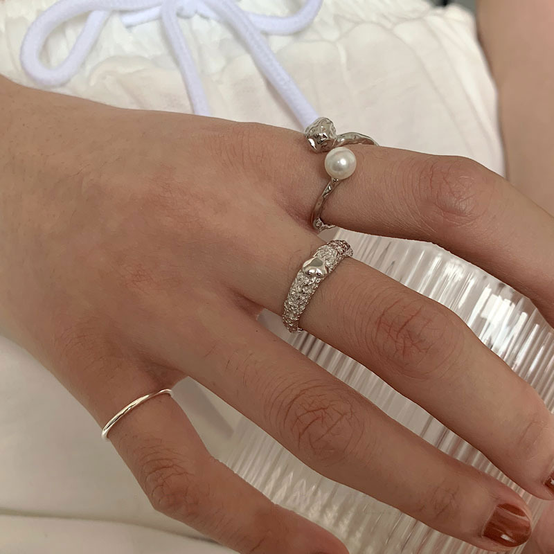 A niche and cold style pearl ring, a fashionable, individualistic and versatile trendy open-mouth ring for women, new release in 2023 Specification drawing