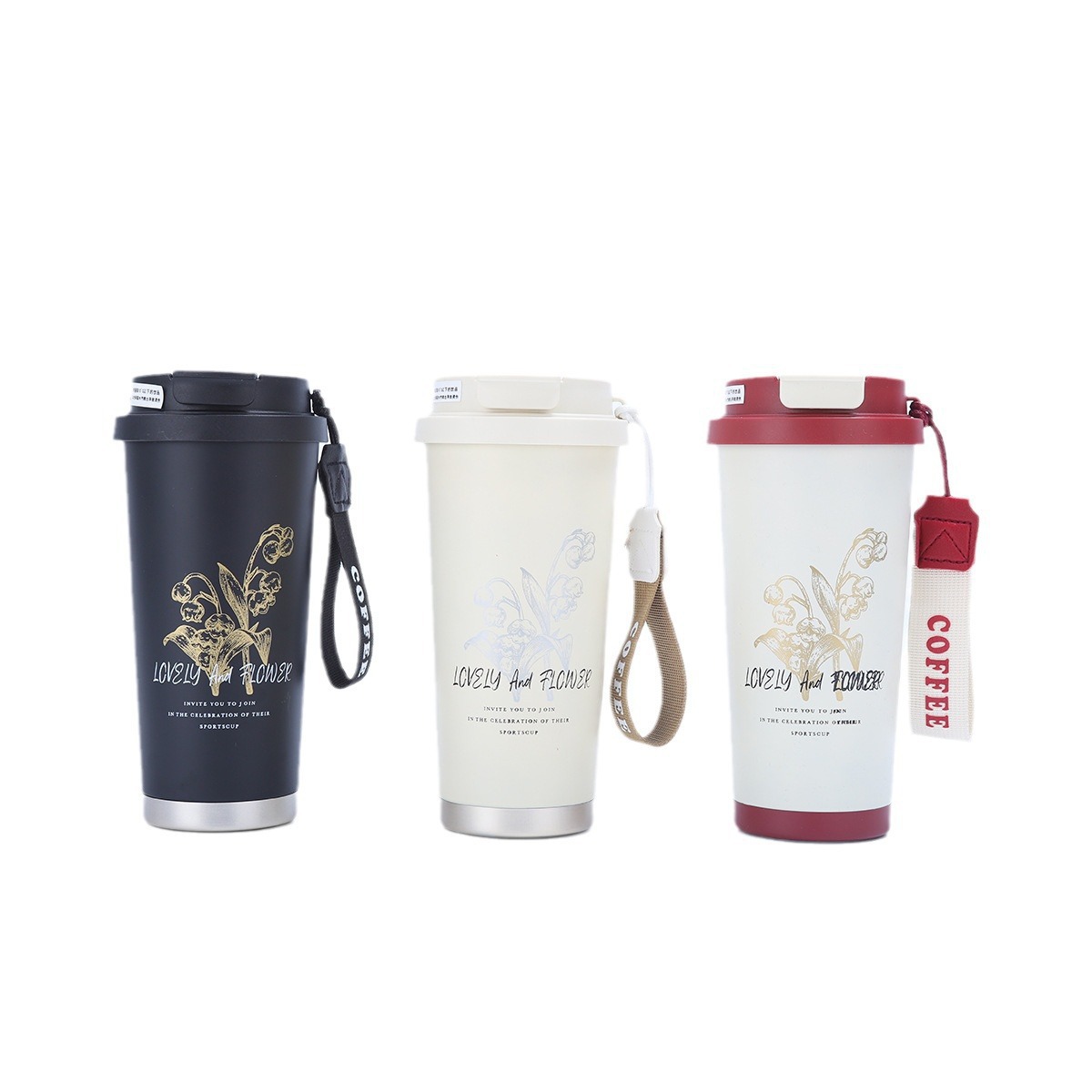 New best-selling 316 stainless steel insulated cup, double-layer vacuum portable coffee cup with a lifting rope, home and office travel cup Item Picture