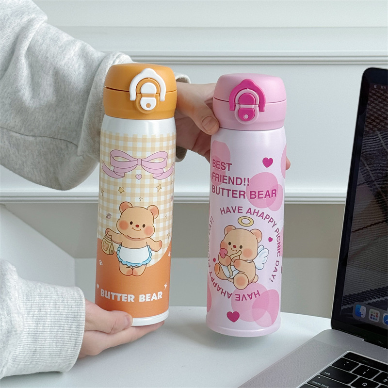 Little Bear Nini Children's insulated Cup, Girls' High school appearance level Jumping Double drinking stainless steel insulated water cup, special for students to go to school full figure