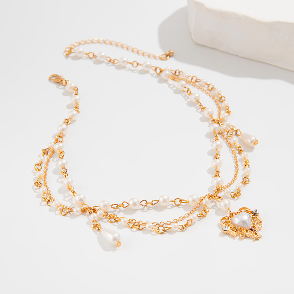 European and American cross-border jewelry: simple metallic heart-shaped pendant, collarbone chain, fashionable teardrop-shaped pearl necklace Application Scenario