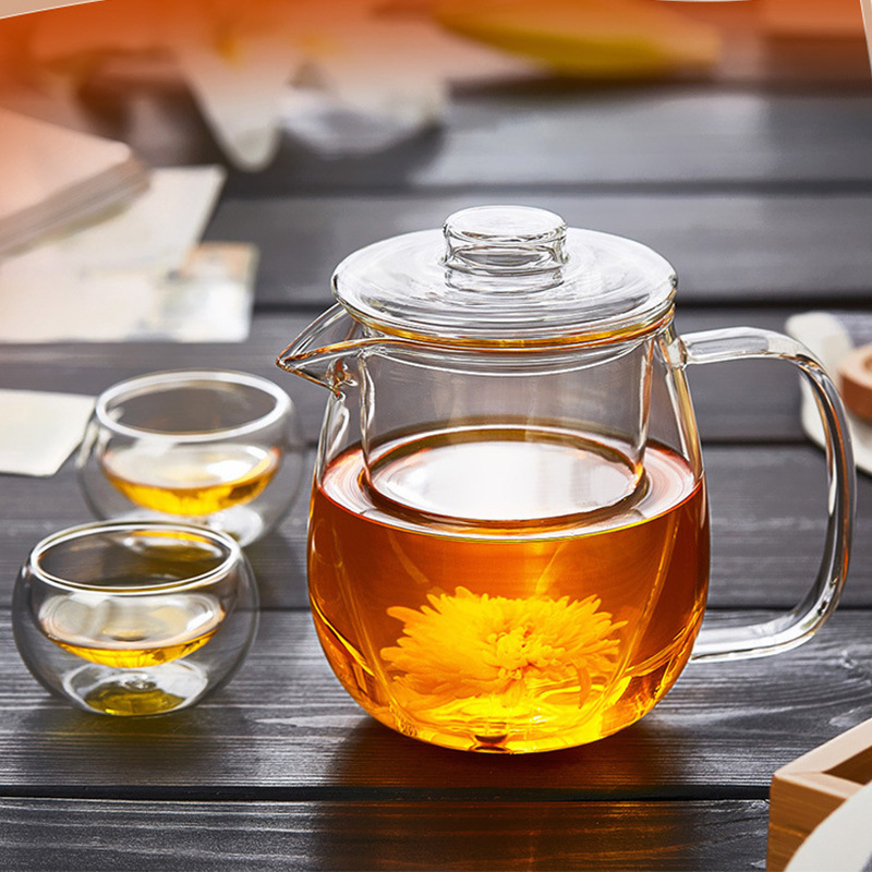 High borosilicate cold water bottle, glass filter flower teapot, high-temperature resistant glass brewing teapot, 600ml penguin teapot full figure