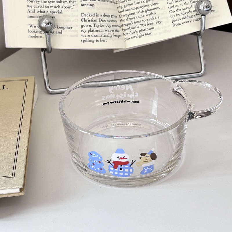 Cross-border InS-style Christmas snowman glass bowl, round glass salad bowl, tableware set, dessert bowl details Picture