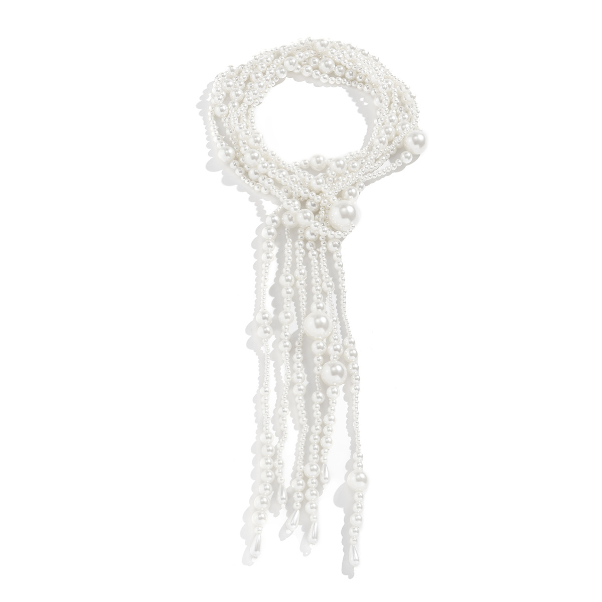 European and American cross-border accessories, exaggerated and fashionable style runway tassel necklace, long retro imitation pearl neck necklace for women Item Picture