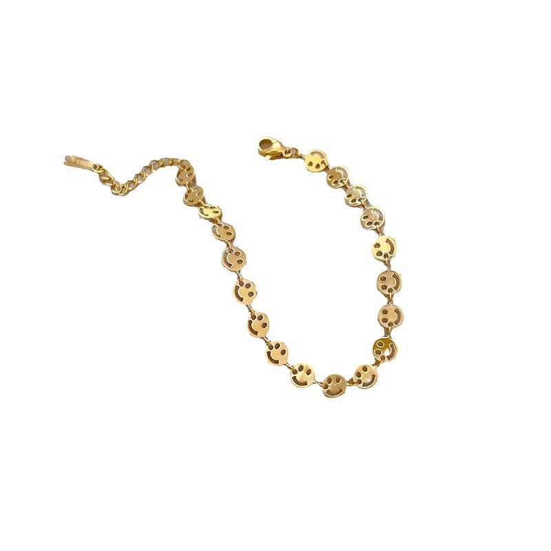 【 All-titanium Steel 】 Dongdaemun Minimalist style smiling face personalized chain bracelet Female Internet celebrity retro best friend Item Picture