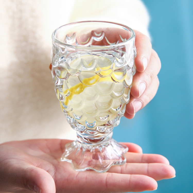 Wholesale of Douyin mermaid glass cups, milk tea ice cream cups, creative juice cold drink cups, fish tail and fish scale cups, and small wine glasses details Picture
