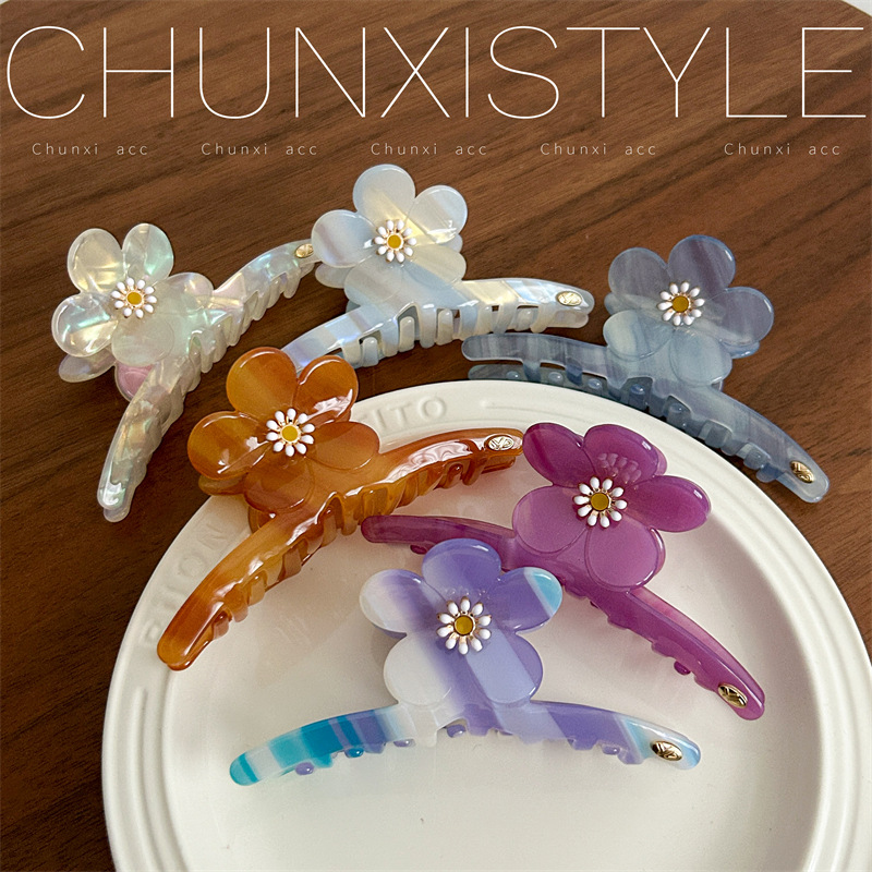 Mermaid Girl acetic acid Flower Hair clip, super fairy-like back head bun hair clip, Japanese and Korean style, versatile new shark clip details Picture
