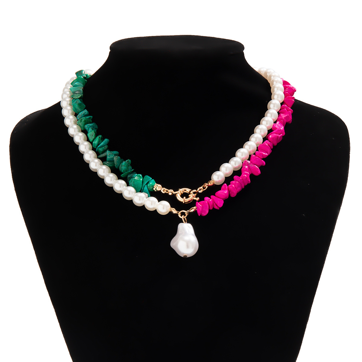 European and American cross-border jewelry, personalized retro turquoise pattern versatile necklace, French simple imitation pearl necklace Application Scenario